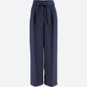 Uniqlo High-Waist Ribbon Wide-Leg Pants in Navy